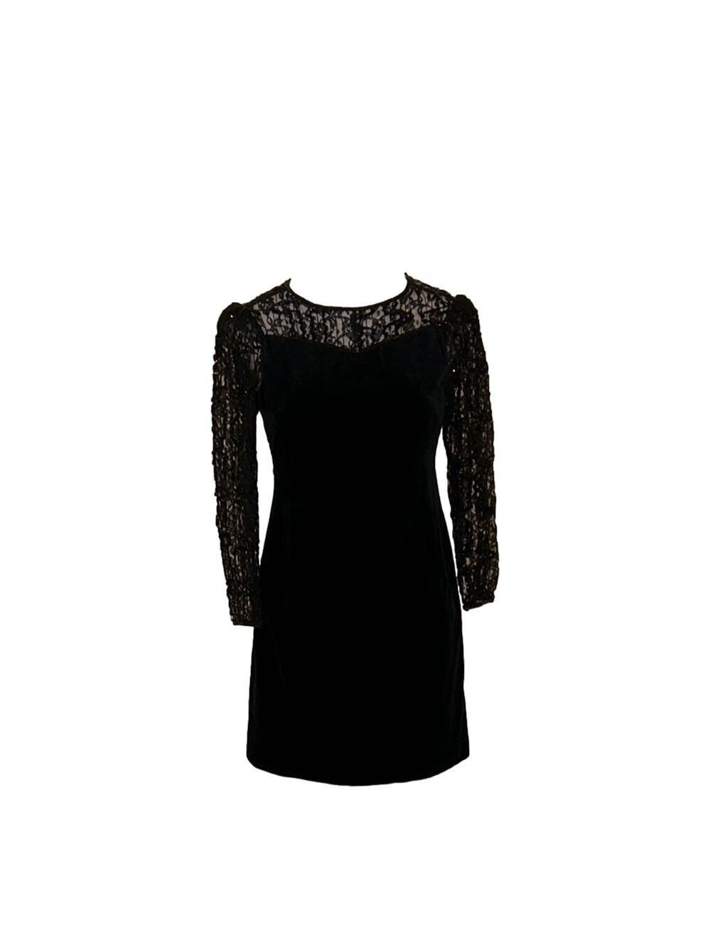 FINK MODELL Vintage Black Velvet & Lace w/ Sequins Short Cocktail Dress Size 6-8